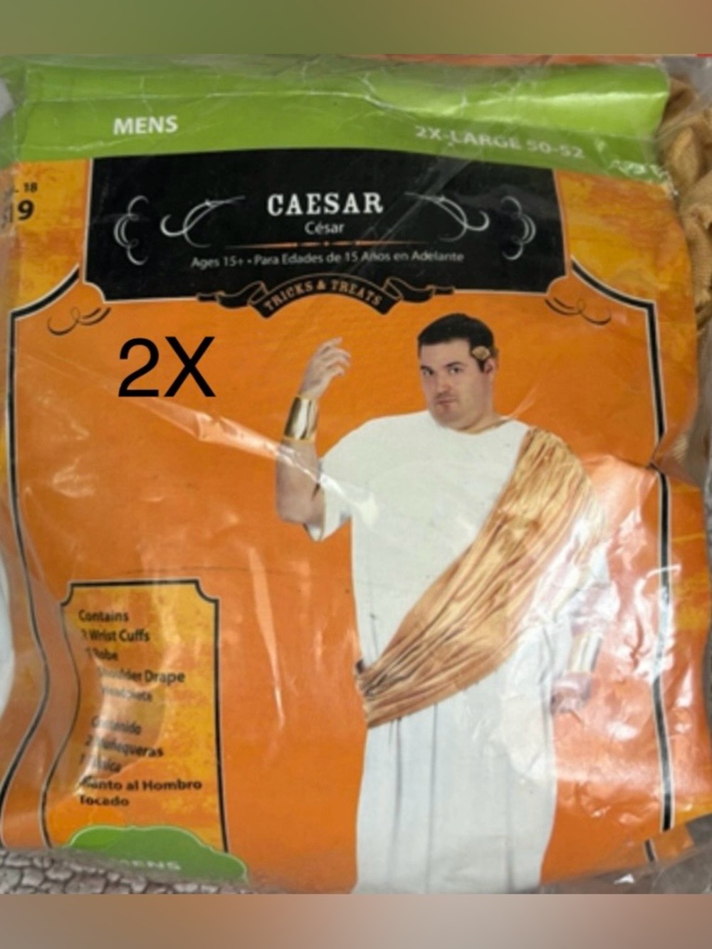 2x size CAES Classic Roman Toga Costume White and Gold